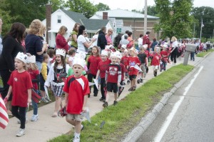 students marching