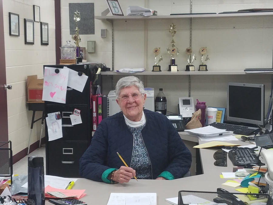 Marilyn Weddle at her old desk at Delshire