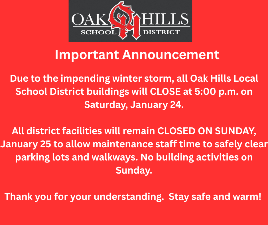 OHLSD announces buildings closures this weekend due to Winter Storm