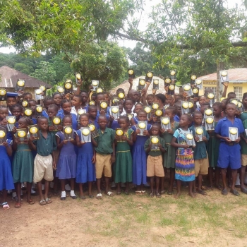 Sierra Leone students with lanterns