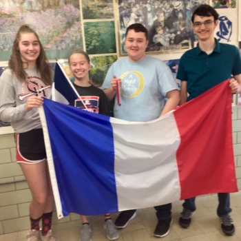 Students with flag of France