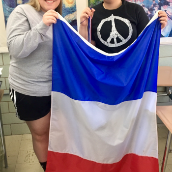 Students with flag of France