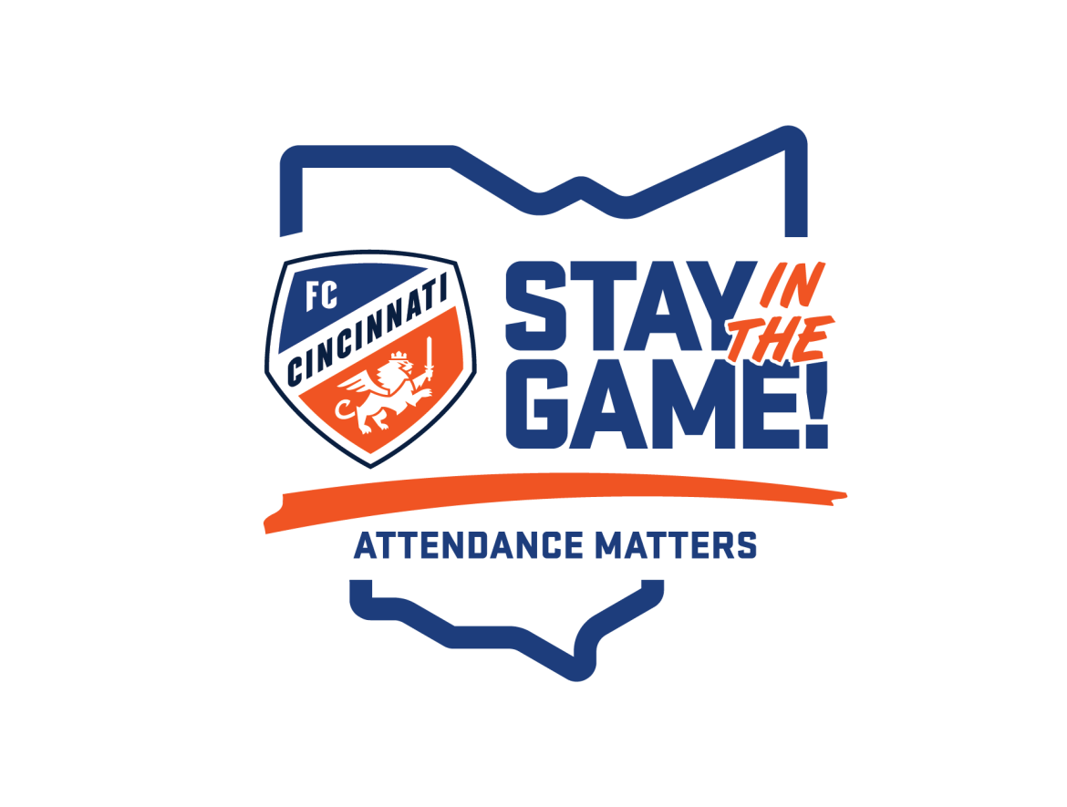 FC Cincinnati Logo, Stay in the Game attendance matters 