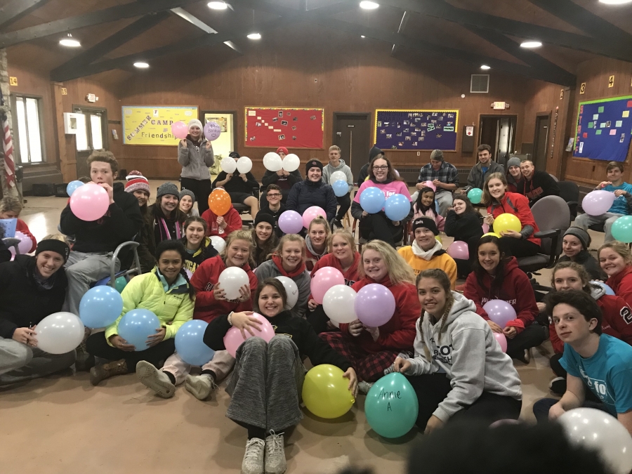 Group of OHHS students at the leadership retreat in small groups. 